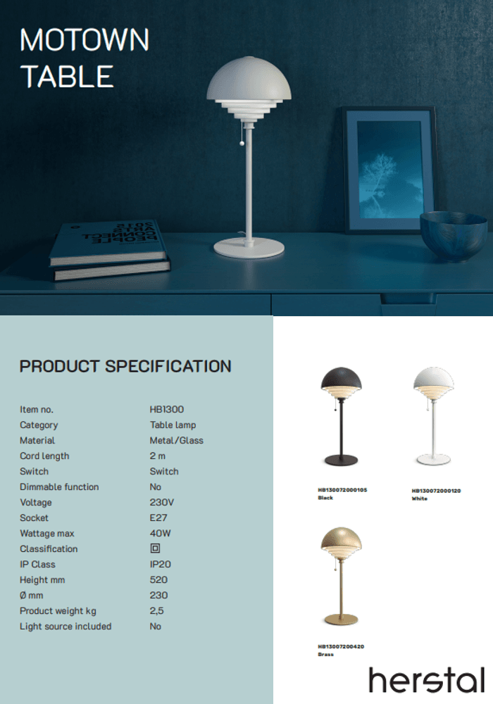 Herstal Motown Bordlampe Sort E27