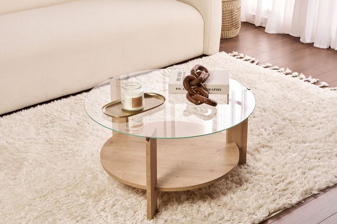 Hovedbilde Nordure Clara sofabord – Sapphire Oak/transparent