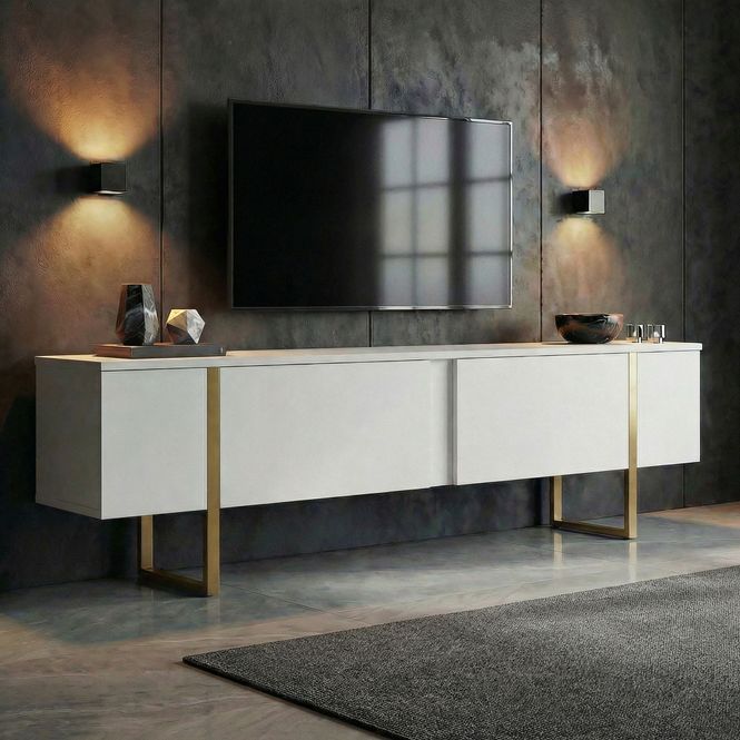 Hovedbilde Nordure Onera TV-benk – hvit/gull