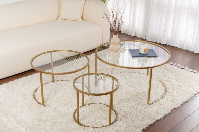 Hovedbilde Nordure Aurum sofabordsett – 80 / 60 / 42 / gull ...