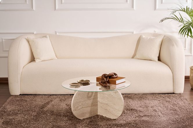 Hovedbilde Nordure Aeris sofabord – Travertine/transparent