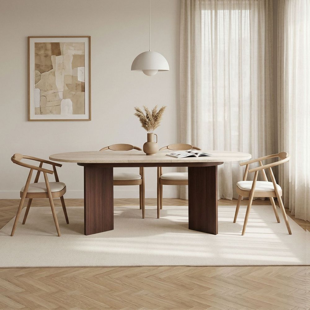 Nordure Sorell uttrekkbart spisebord – Travertine/Milano Walnut