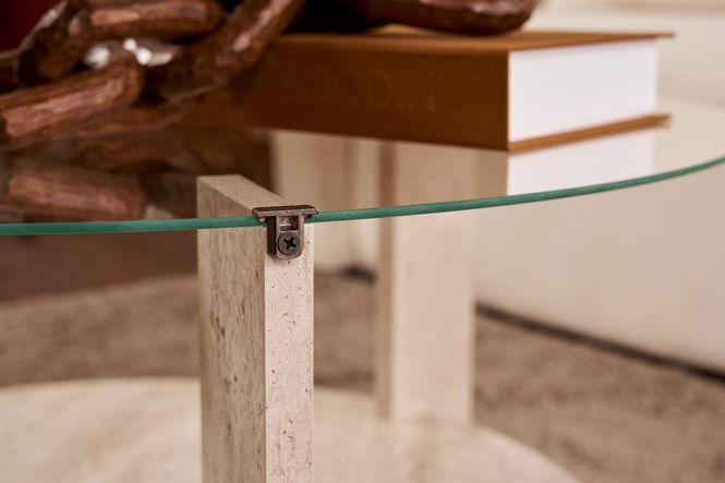 Hovedbilde Nordure Clara sofabord – Travertine/transparent