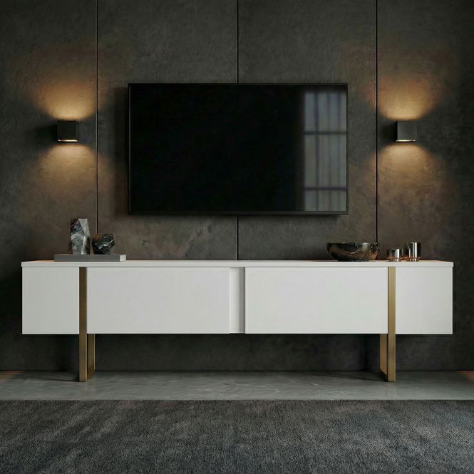 Hovedbilde Nordure Onera TV-benk – hvit/gull