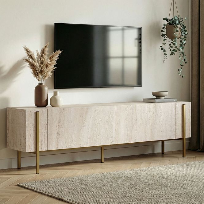 Hovedbilde Nordure Nexus TV-benk – Travertine / gull