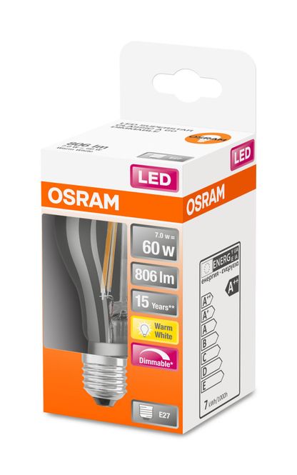 Hovedbilde Osram Lyspære LED Classic A60 E27, klar, DIM