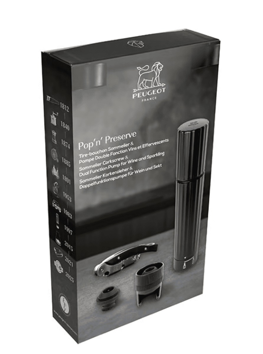 Peugeot Pop’n’Preserve Malbec Sommelier vinåpner & Preserve Duo vakuumpumpe
