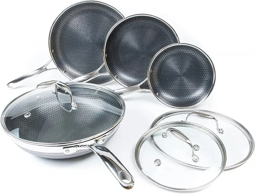 HEXCLAD by Gordon Ramsay Sett med 3 stekepanner og 1 Wok, 3 lokk, hybrid