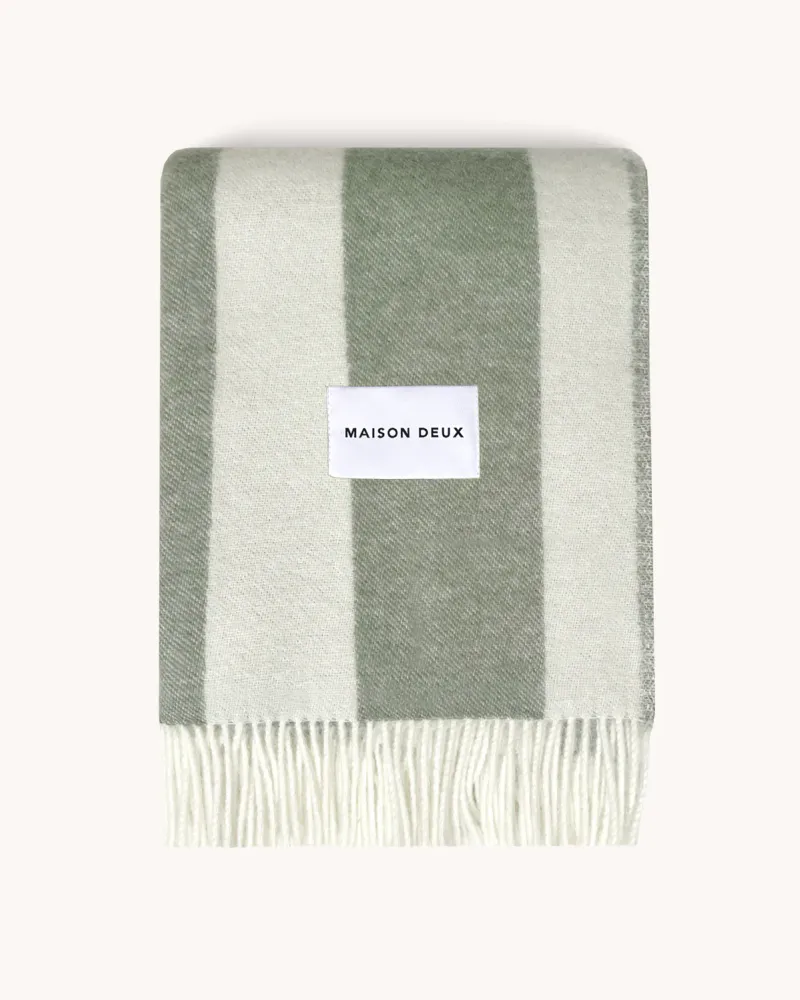 Maison Deux Rough Stripe Pledd Krem/Agave