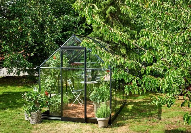 Hovedbilde Halls Drivhus Qube 6 Herdet Glass Sort 4,7 m²