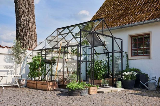 Hovedbilde Halls Drivhus Qube 8 Herdet Glass Sort 6,3 m²