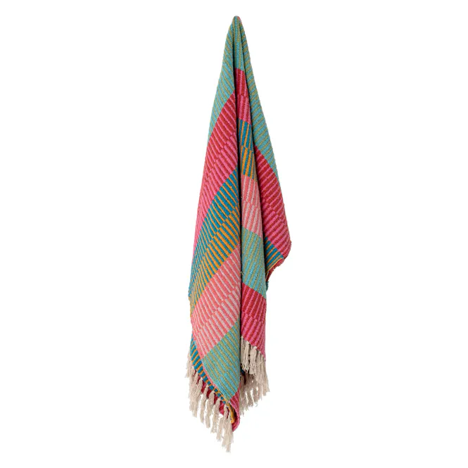 Hovedbilde Bloomingville Isnel Pledd Rosa/Turkis 130x160 cm
