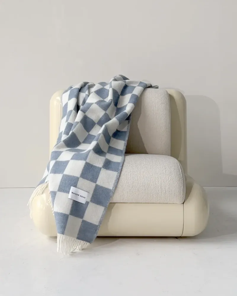 Maison Deux Checkerboard Pledd Blå/Hvit