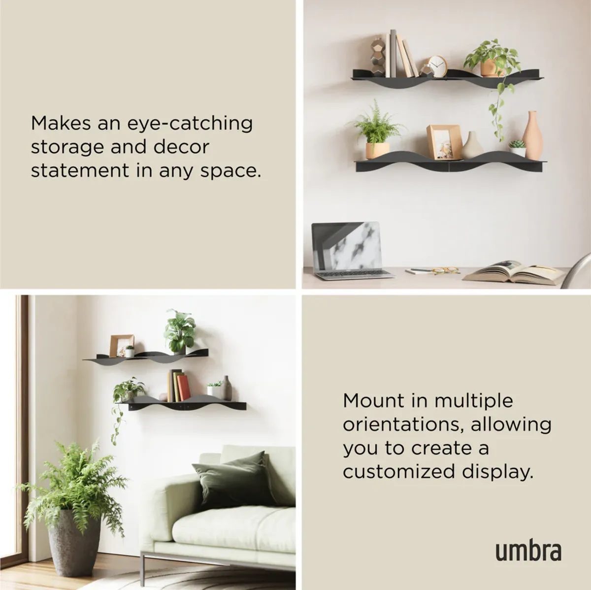 Umbra Surf Vegghylle 2-pk Sort