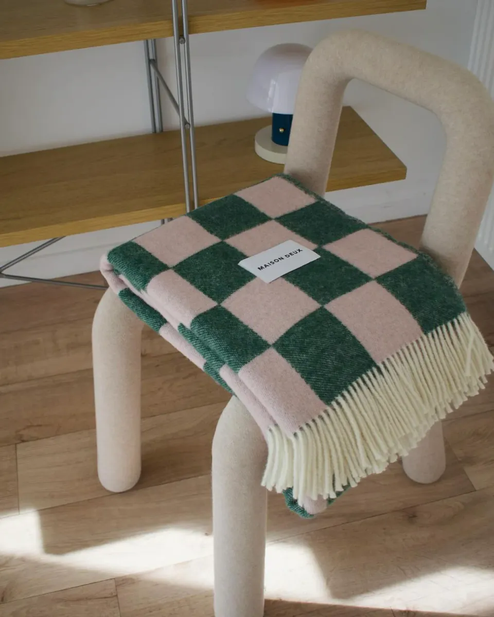 Maison Deux Checkerboard Pledd Mørk Grønn/Rosa